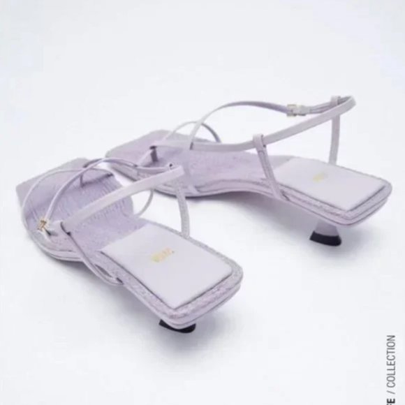 Zara Heeled Leather Sandals with Insole Mauve 7.5 - Picture 7 of 10